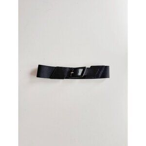 MASSIMO DUTTI Black Leather Buckle Stretch Elastic Waist Belt, Size L